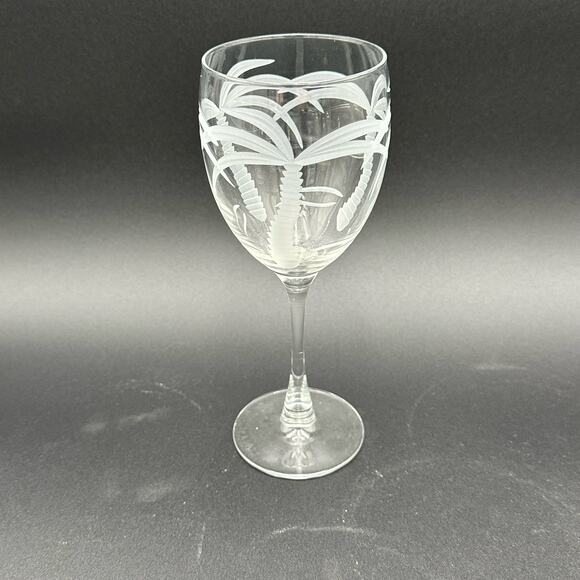 Palm Tree Wine Glasses All Pupose by Rolf, Etched Glass Set of 5 - Picture 4 of 11